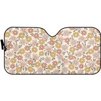 Boho Floral Windshield Sun Shade, Cottagecore Windshield Sunshade, Pink Car Sunshade