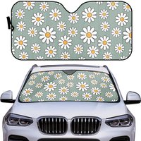 Sage Windshield Sun Shade Daisy, Boho Floral Windshield Sunshade, Cottagecore Sunshade For Car