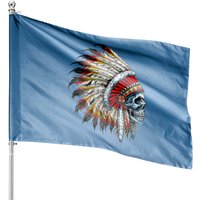 Native American Indian Chief Skull Motorcycle Headdress House Flags — Drapeaux décoratifs