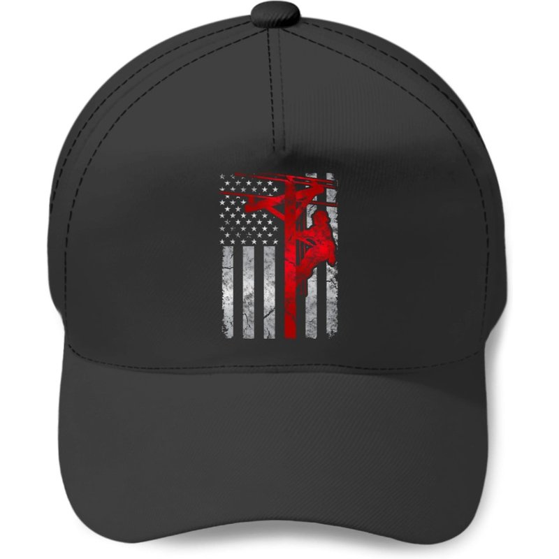 Lineman Flag Baseball Caps Distressed Usa Patriotic Thin Red Line Lineman American Flag Pullover — Casquette de baseball
