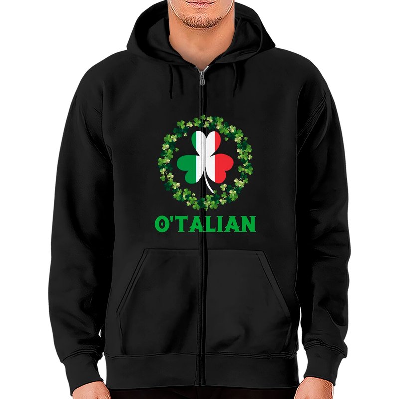 O'talian Italian Irish Saint Patricks Day Shamrock Zip Hoodies — Sweats à capuche pour hommes