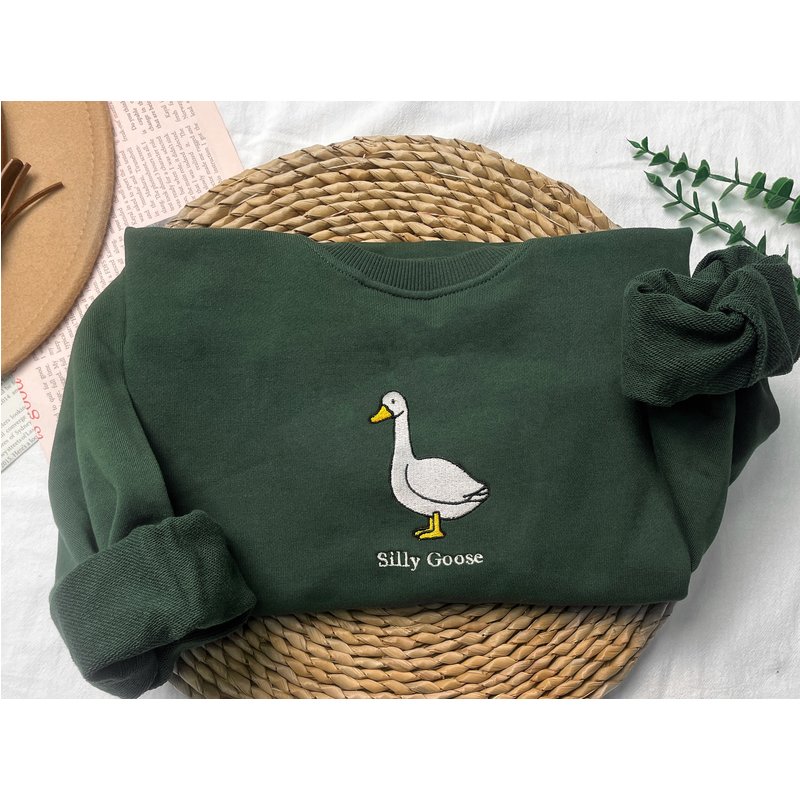 Silly Goose Embroidered Sweatshirt,embroidered Crewneck Sweatshirt — Sweats à capuche pour hommes
