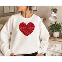 Glitter Red Heart Sweatshirt, Red Glitter Valentines Day Sweatshirt, Valentines Gift — Sweats à capuche pour hommes
