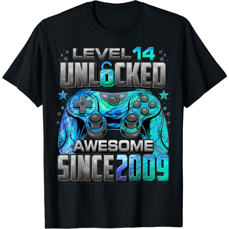 Level 14 Unlocked Awesome Since 2009 14th Birthday Gaming T-shirt — T-shirts pour hommes