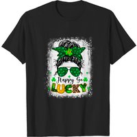 Happy Go Lucky Messy Bun Shamrock St Patrick's Day Women T-shirt