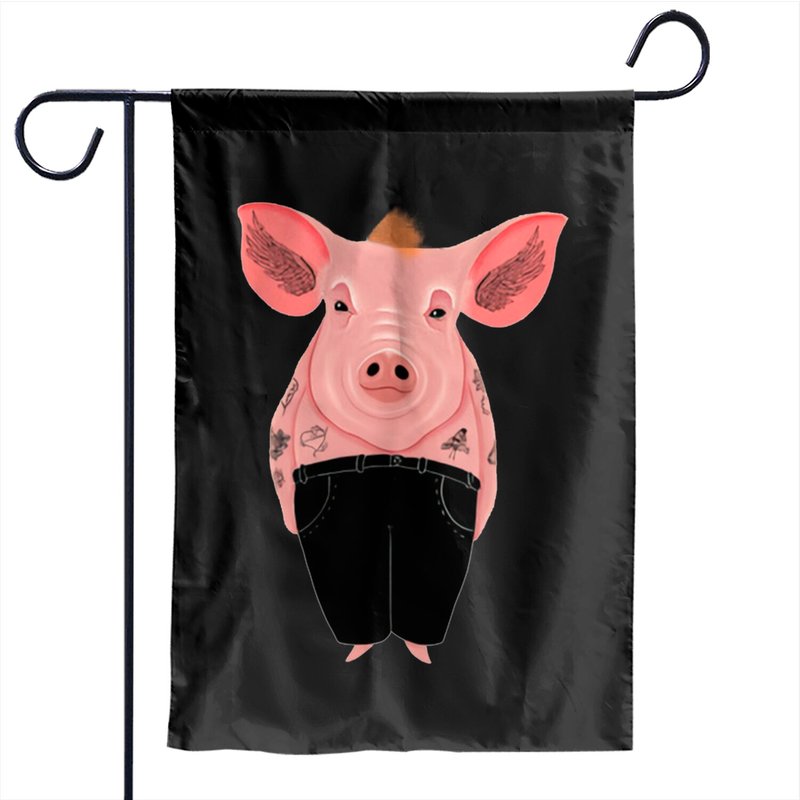 Cool Pig With Tattoo In Trousers - Funny Pig - Garden Flags — Drapeaux décoratifs