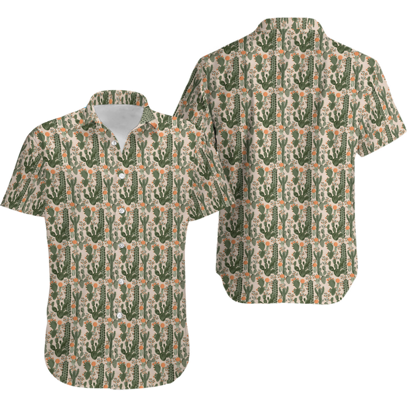 Cactus Pattern Button Down Hawaiian Shirt — Chemises décontractées pour hommes