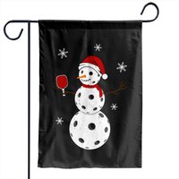 Pickleball Garden Flags Funny Merry Christmas Snowman Playing Pickleball — Decorative Flags
