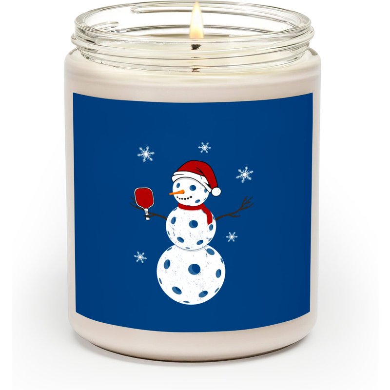 Pickleball Scented Candles Funny Merry Christmas Snowman Playing Pickleball — Scented Candles