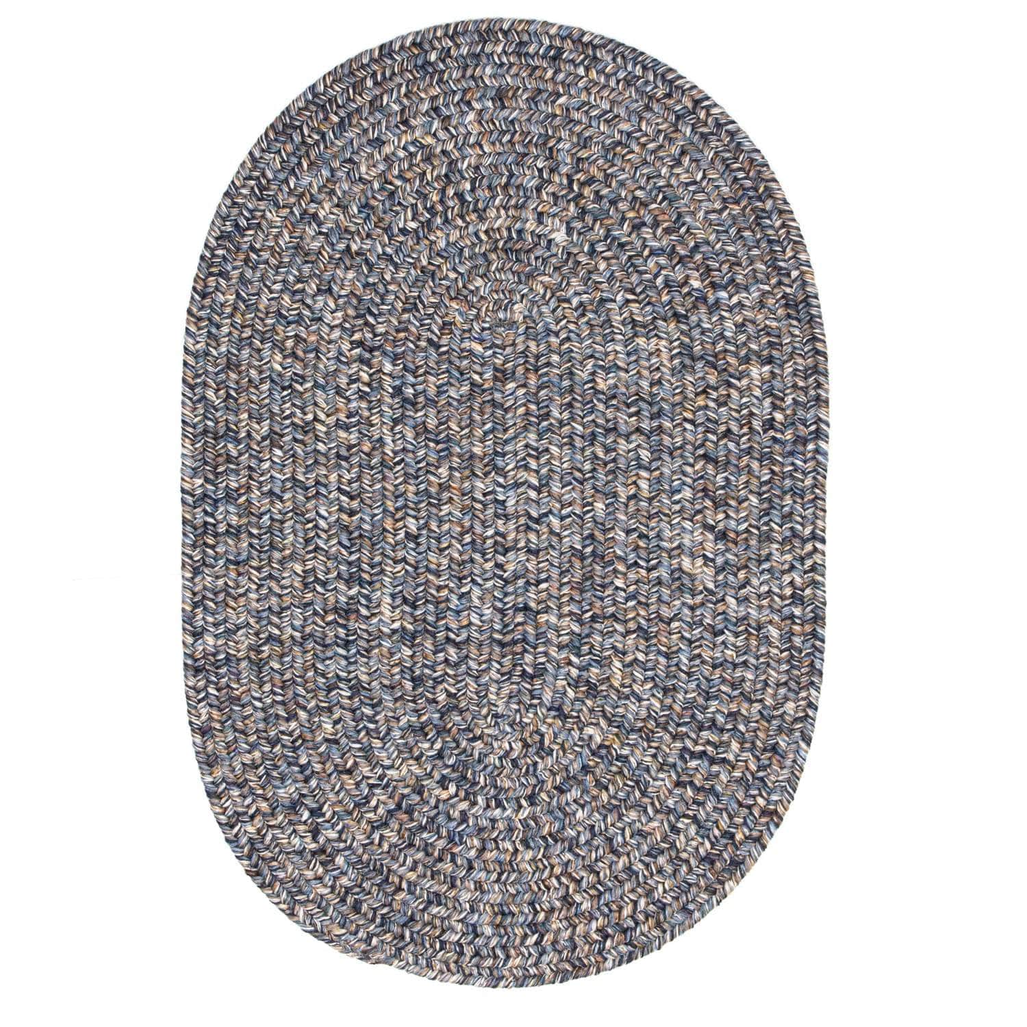 Blue Farmhouse Rug - Washable Indoor/Outdoor -Primitive Braided Rugs - Made in USA - Oval / 20" x 30" — Area Rugs