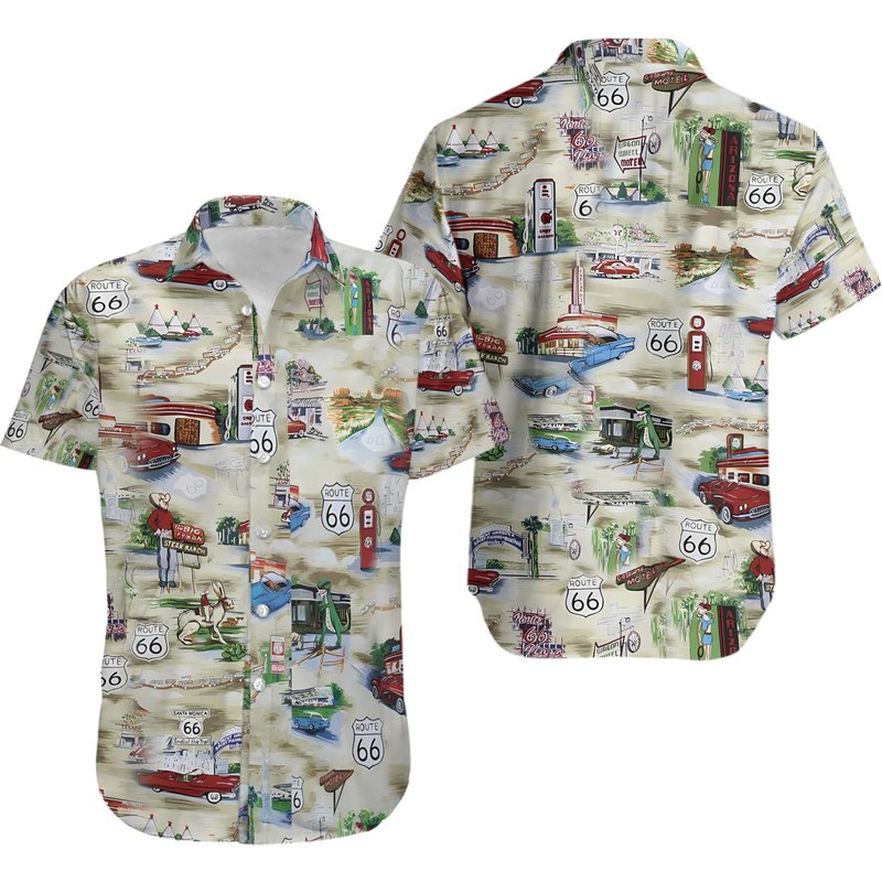 Route 66 Americana Hawaiian Shirt — Chemises décontractées pour hommes