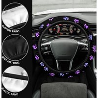 Paw Prints Steering Wheel Cover, Purple Galaxy