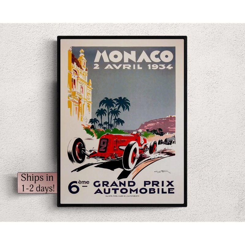 Vintage Race Car Poster, 1934 Monaco Grand Prix Poster, Basement Posters — Posters & Prints