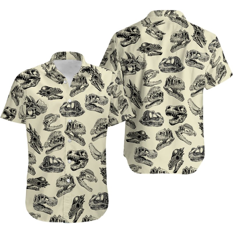 Dinosaur Skull Button Up Shirt, Dinosaur Shirts — Chemises décontractées pour hommes