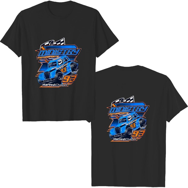 Vintage Y2k 2000s Ministry Motorsports Legends Car Dirt Track Racing Blue Graphic T-shirt — T-shirts pour hommes