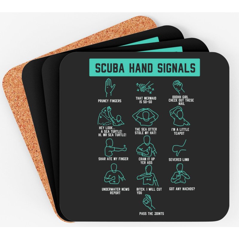 Sarcastic Scuba Diver Hand Signals Diving Gag Gift - Scuba Diving - Coasters — Sous-verres et napperons