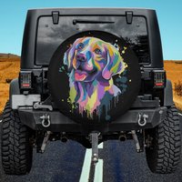 Golden Retriever Dog Face Watercolor Colorful Pop Splash Art Spare Tire Cover