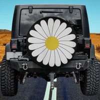 Daisy Flower With A Leaf Spare Tire Cover