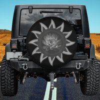Black Sun With Lotus Yoga Spare Tire Cover