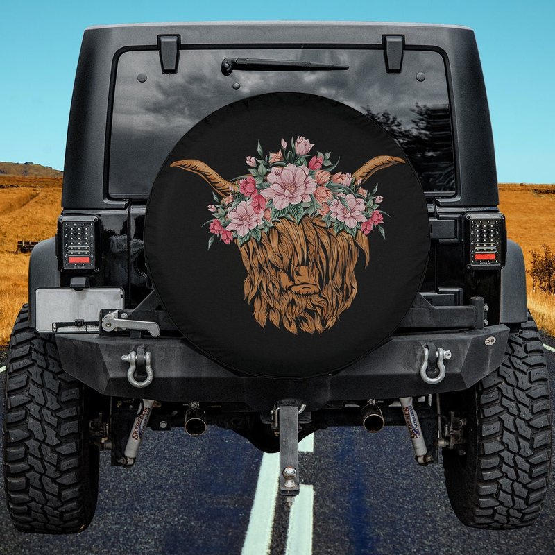 Lover Floral Farm Animal Flower Farmer Highland Cow Spare Tire Cover