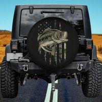 Bass Fishing American Flag Camo Usa Gift For Fisherman Spare Tire Cover