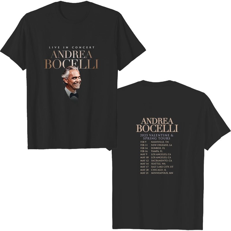 Andrea Bocelli 2023 Valentine And Spring Tour Dates Merch -shirt — Mens T Shirts