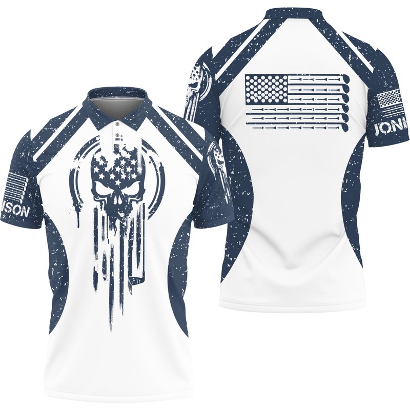 Personalized Skull American Flag Men's Polo Shirt — Chemises décontractées pour hommes