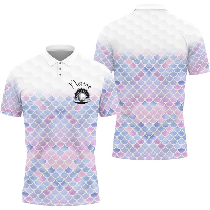 Mermaid Golf Women Polo Shirt, Cute Mermaid Pattern Golf Shirt — Chemises décontractées pour hommes