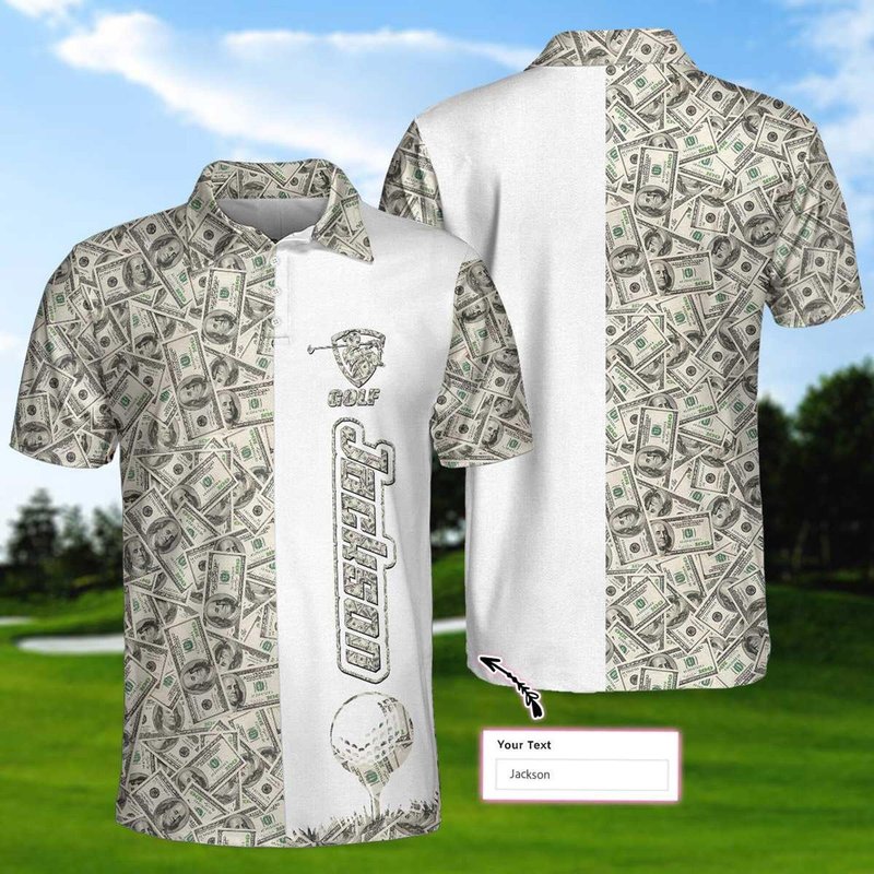 Us Dollar Golf Polo Shirt For Golfer - Dollar Bill Pattern Funny Shirt For Men — Chemises décontractées pour hommes