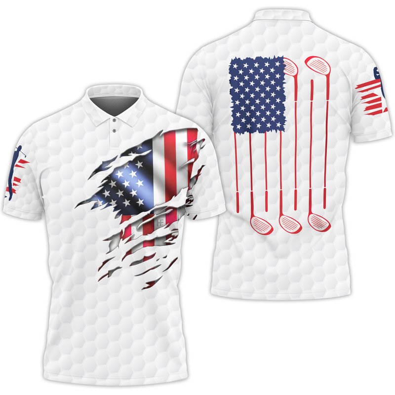 American Flag Polo Shirt For Golfer - Usa Flag Golf Polo Shirt For Men — Chemises décontractées pour hommes