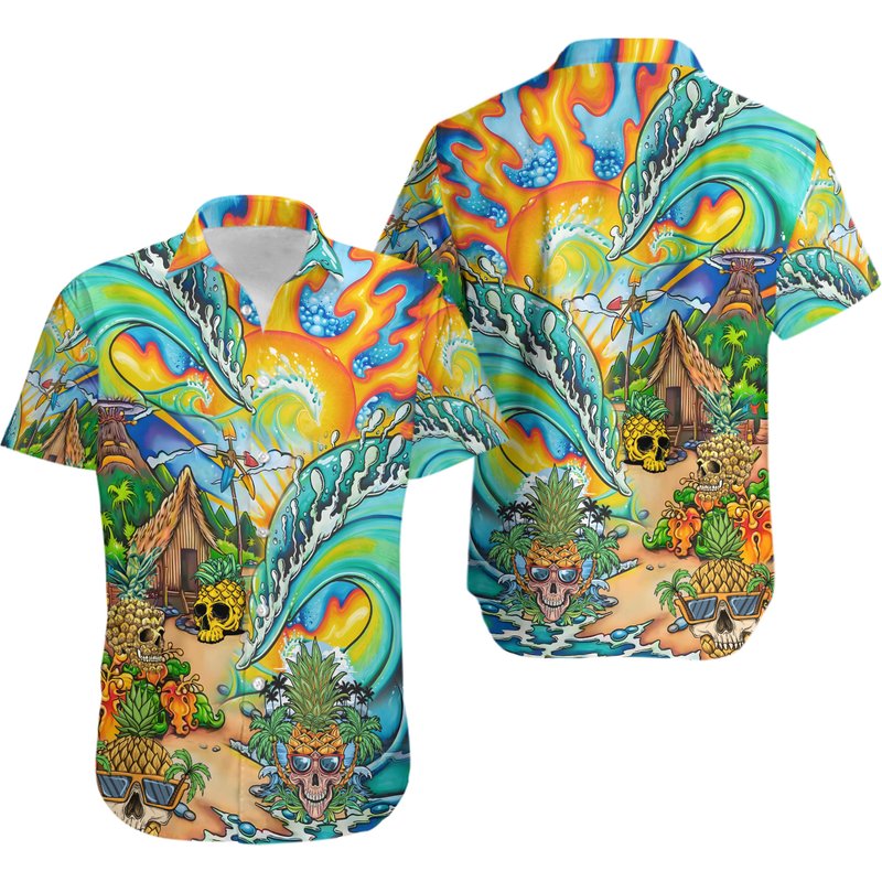 Colorfull Hawaiian Shirt,flowers Hawaiian Shirt — Chemises décontractées pour hommes