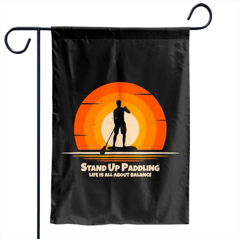 Men Paddleboarder On Sup Paddle Board For Standup Paddling Garden Flags — Decorative Flags