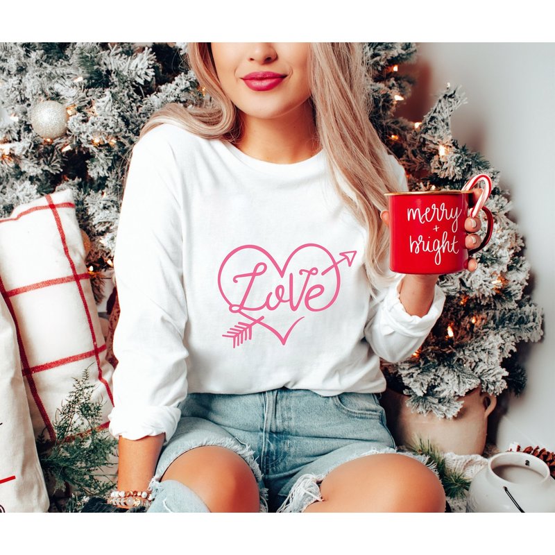 Cute Valentines Day Heart Long Sleeve, Valentines Day Long Sleeve — T-shirts pour hommes
