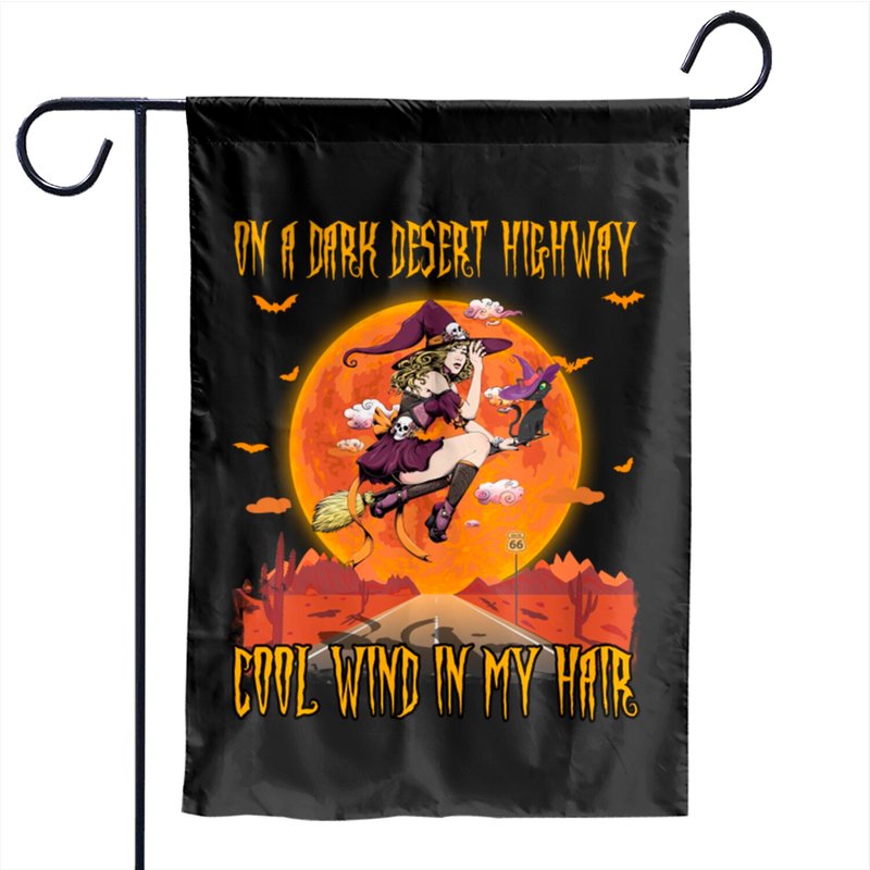 Witch Riding Brooms On A Dark Desert Highways Halloween - On A Dark Desert Highway Cool Wind - Garden Flags — Drapeaux décoratifs