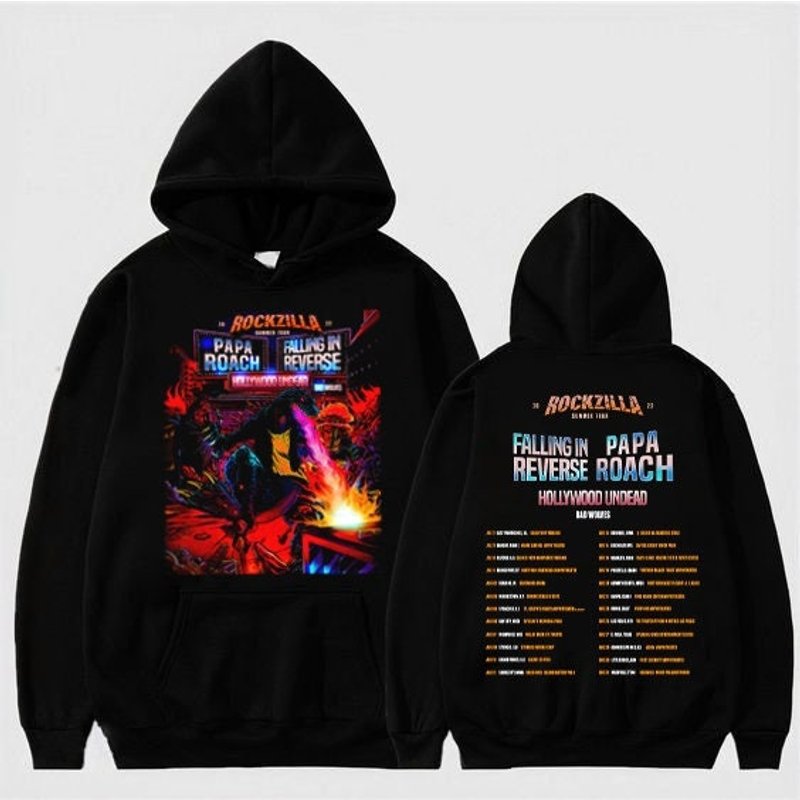 Rockzilla The Second Leg Tour 2023 Shirt, Papa Roach Falling In Reverse Add New Leg To Rockzilla Shirt — Sweats à capuche pour hommes