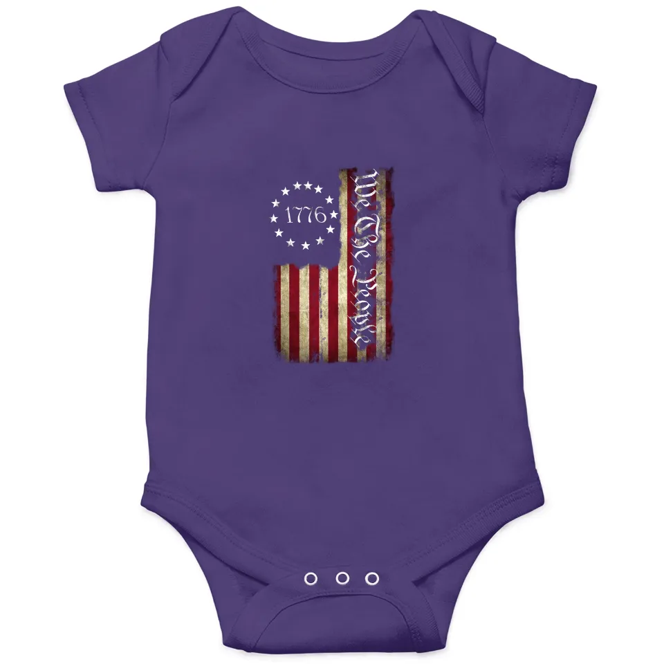 1776 We The People Patriotic American Constitution Zip Onesie 12M Purple — Baby Onesies