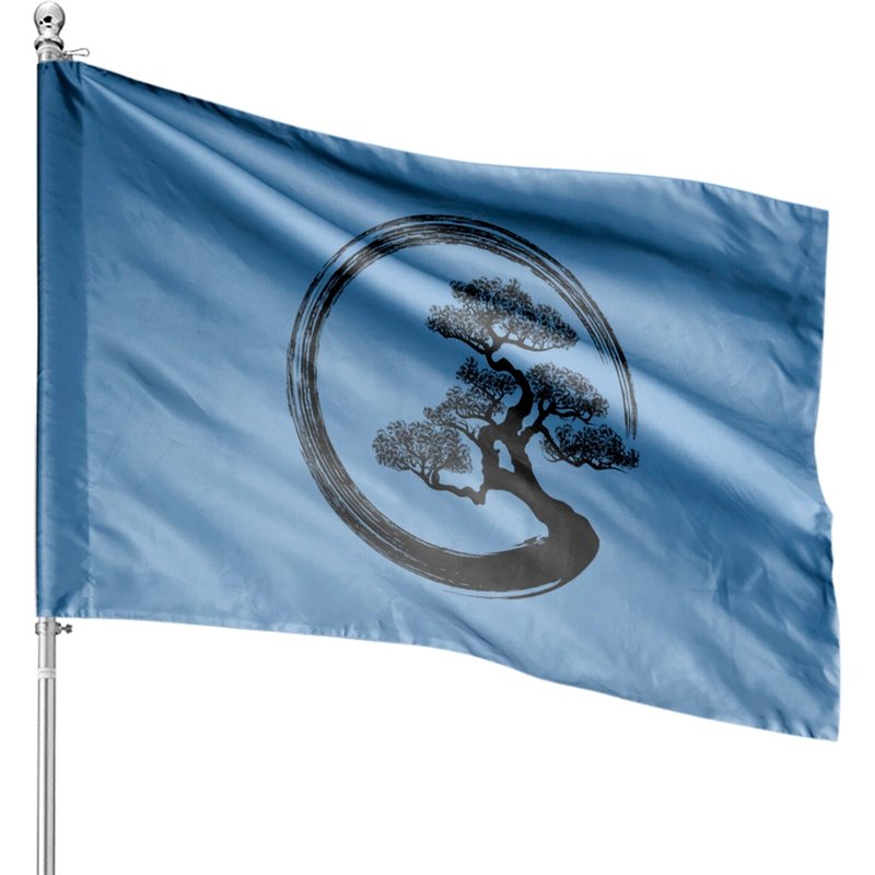 Enso Zen Circle And Bonsai Tree House Flags