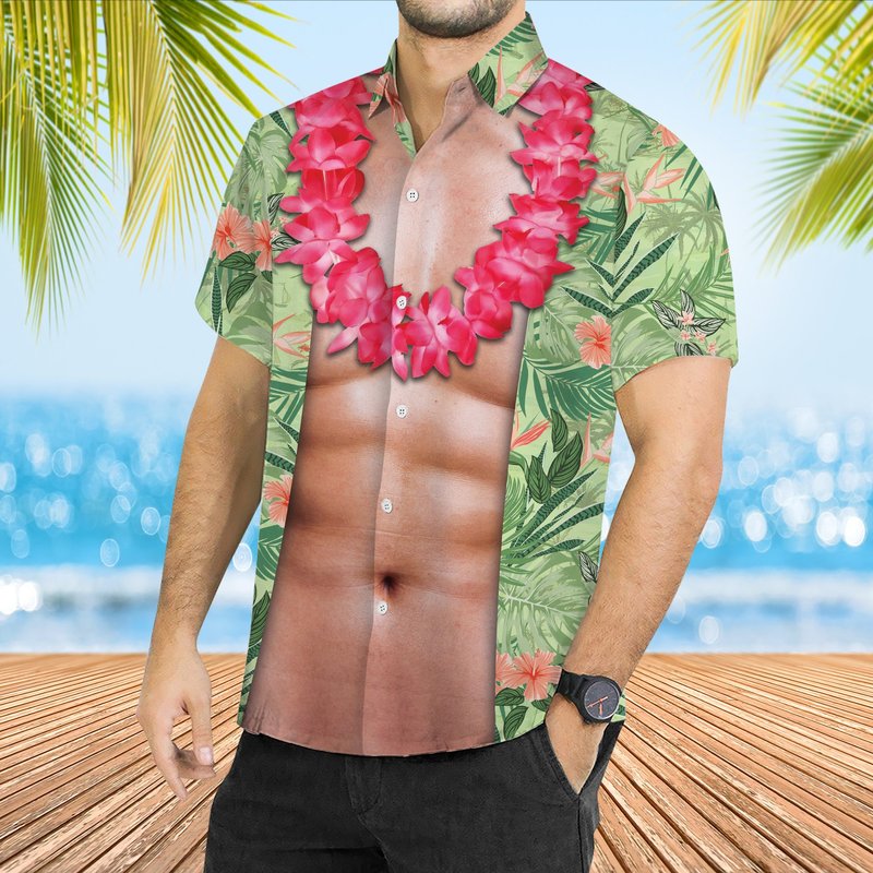 Funny Abs Aloha Tropical Flowers Hawaiian Shirt, Summer Men Hawaiian Shirt — Chemises décontractées pour hommes