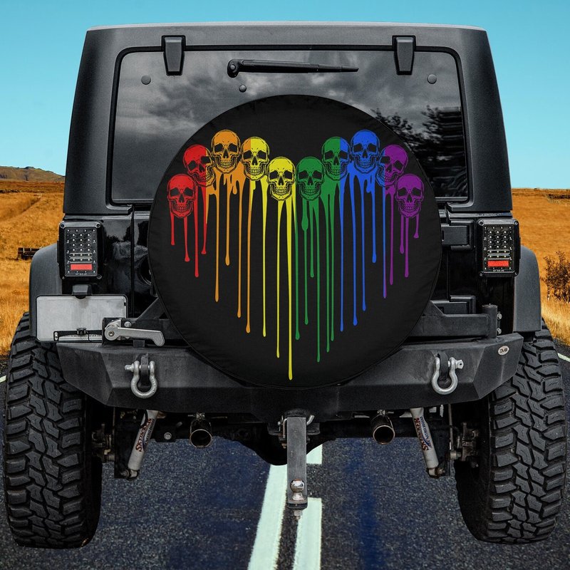 Lgbt Gay Pride Rainbow Flag Skull Heart Spare Tire Cover — Truck Accessories