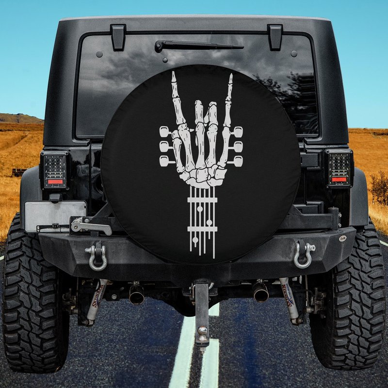 Skull Rock & Roll Skeleton Guitar Music Lover Spare Tire Cover — Accessoires pour camions
