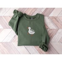 Embroidered Lucky Duck Sweatshirt, Embroidered Duck Crewneck Sweatshirt — Sweats à capuche pour hommes