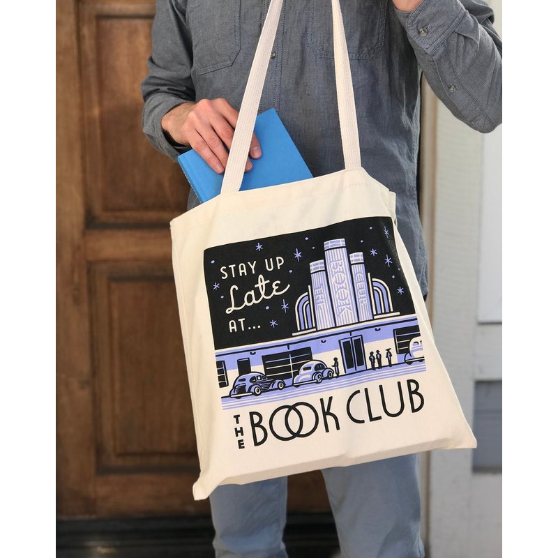 Stay Up Late At The Book Club Screen Printed Tote Bag — Sacs fourre-tout