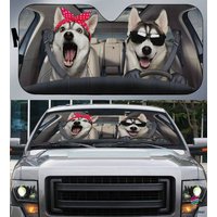 Funny Husky Couple Sun Shade Car Window Shades Sun Shades Cm Dog Lover Gift — Pare-soleil de voiture