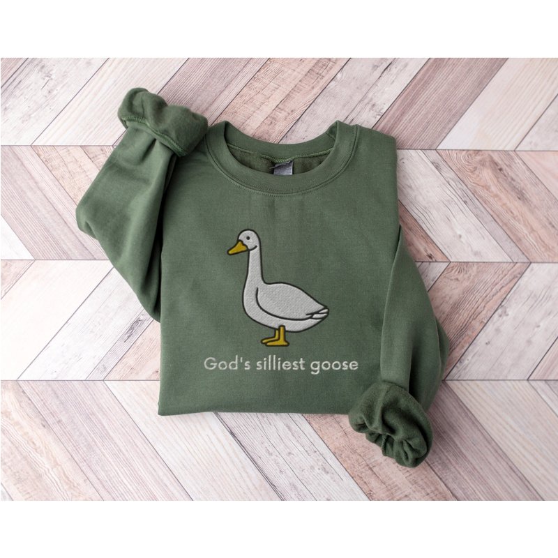 Embroidered Large God's Silliest Goose Sweatshirt, Embroidered Silly Goose Sweatshirt — Sweats à capuche pour hommes