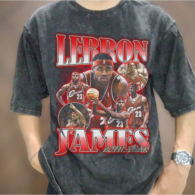 Vintage Wash King Lebron T-shirt, Vintage Oversized Acid Wash Basketball Player Graphic Tee — T-shirts pour hommes