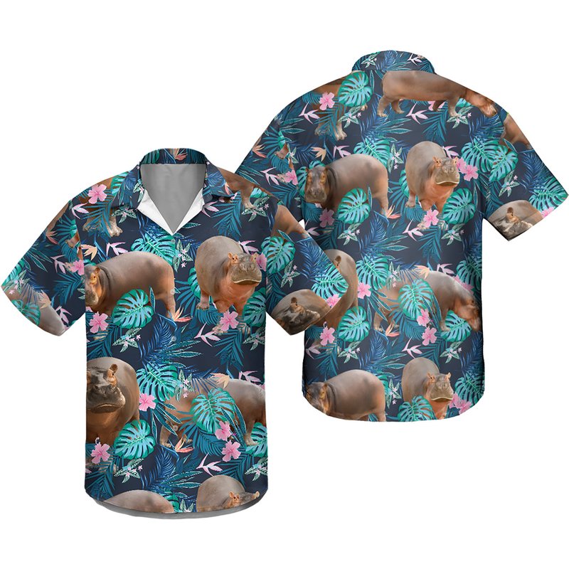 Funny Hippo Hawaiian Shirt — Mens Casual Shirts