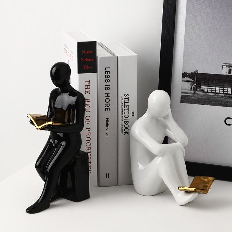 Reading Bookends For Shelves, Ceramic Home Decor Statues And Sculptures — Ornements