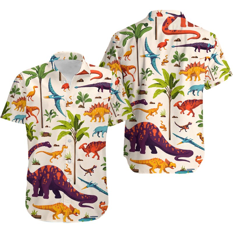 Dinosaurs Cartoon Hawaiian Shirt — Chemises décontractées pour hommes