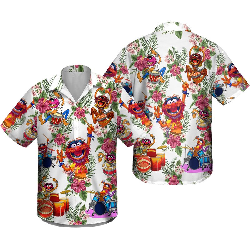 M.u.p.pet Playing Drum Tropical Flower Hawaiian Shirt — Chemises décontractées pour hommes