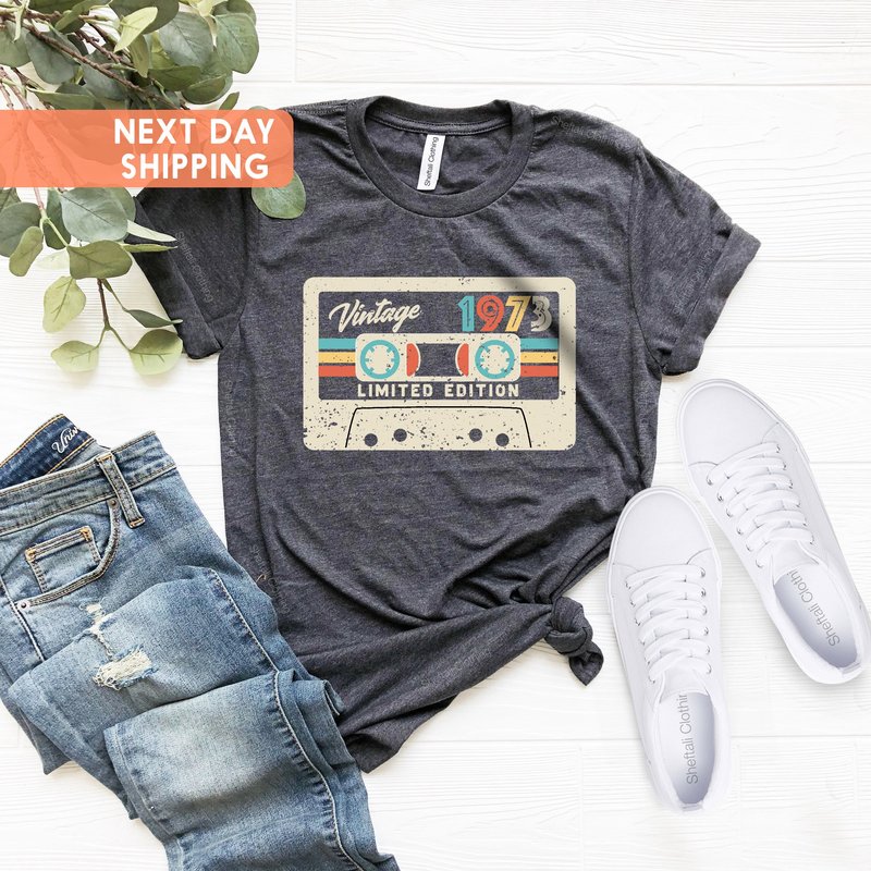 50th Birthday Shirt, Vintage 1973 Limited Edition Cassette T-shirt — Mens T Shirts